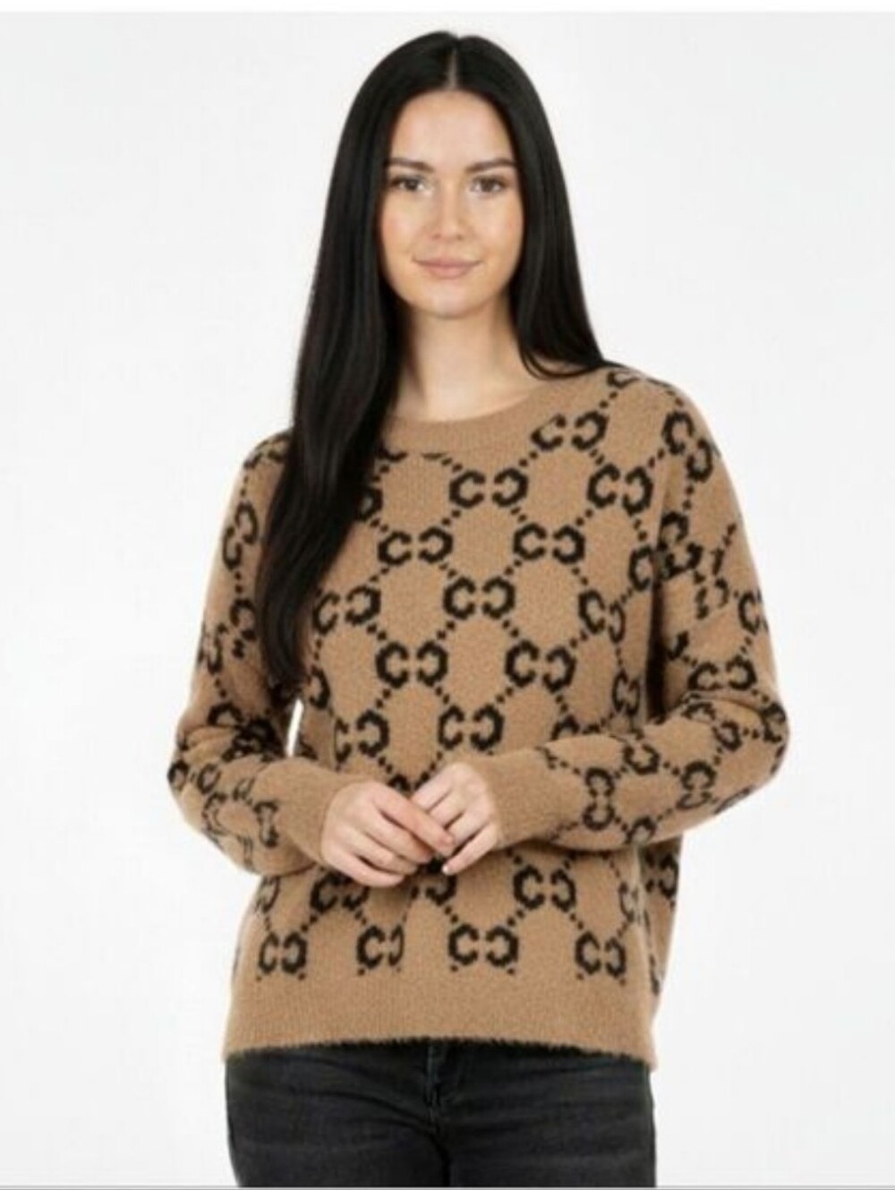 TRIBE Crew Neck Long Sleeve Beige Sweater Size Medium NWT